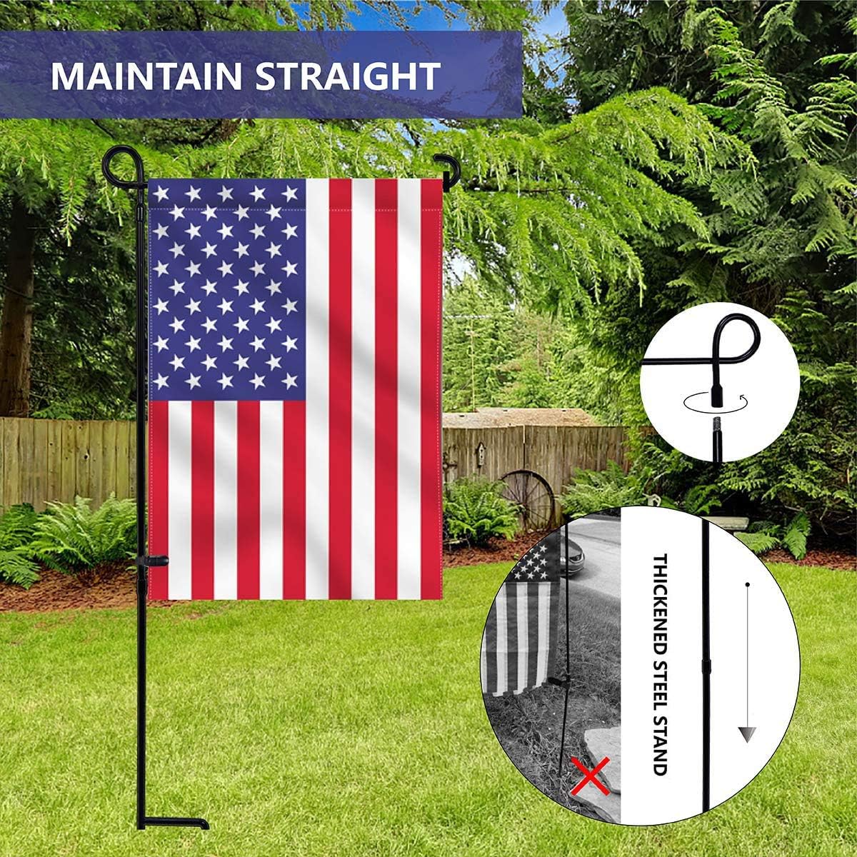 YEAHOME Garden Flag Holder Stand, Premium Yard Flag Holder Weather-Proof Metal Powder-Coated Flagpole with Clip and Stopper for Christmas Garden Flag, Outdoor Garden Decor Decoration