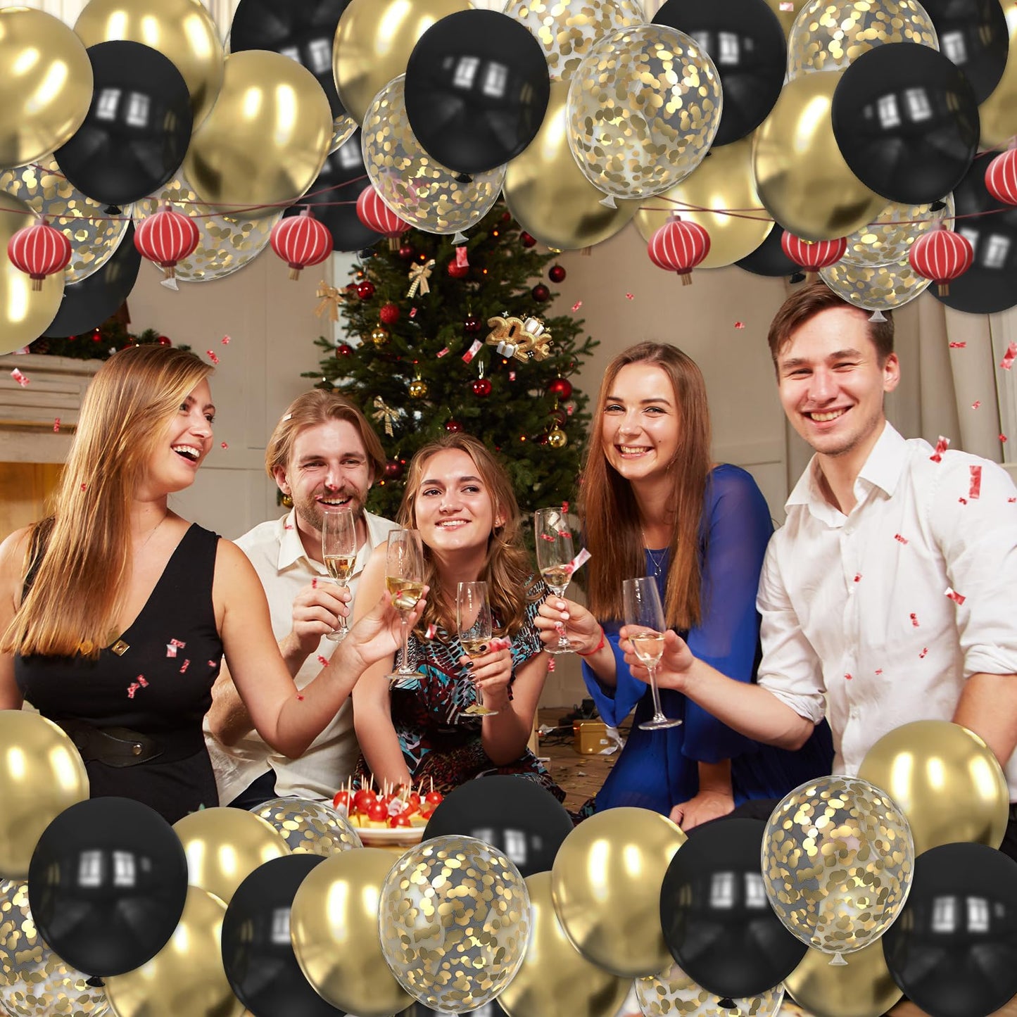 75pcs Black and Gold Balloons, 12 Inch Black and Gold Confetti Balloons Gold Latex Balloons for Birthday, New Year,Wedding,Graduation Party Baby Shower Decorations