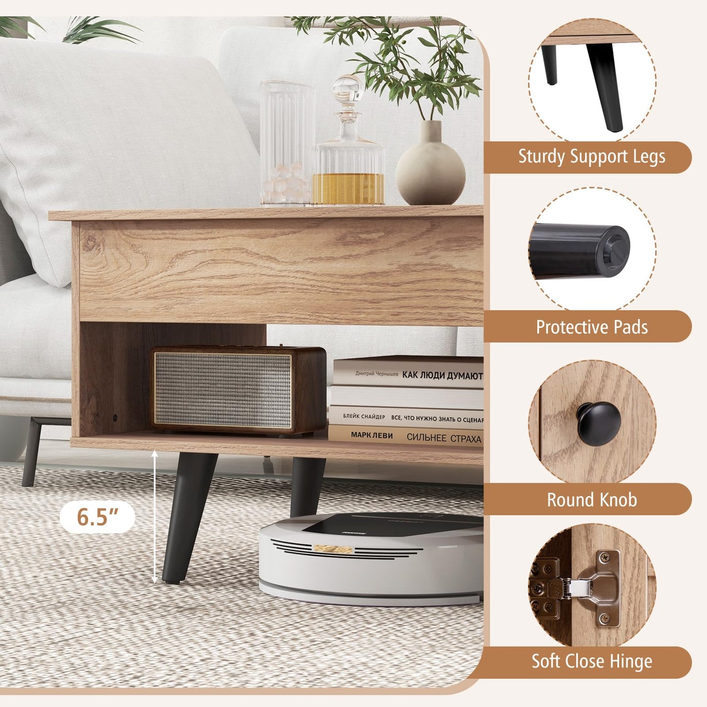 Tangkula Lift Top Coffee Table with Storage, Living Room Table with Hidden Compartment, Cabinet & Open Shelf, Flip Top Center Table, Pull up Coffee Table for Home, Office (Natural)