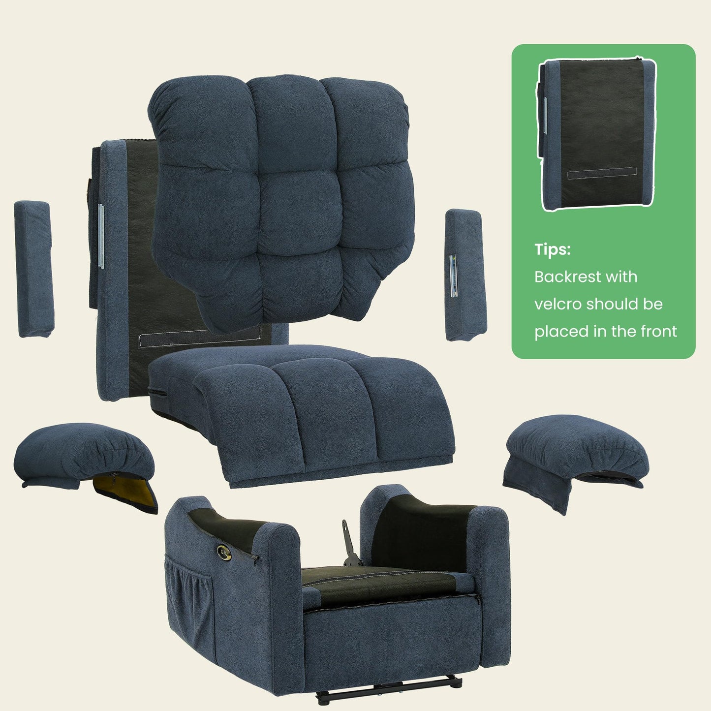 Welzona Updated Power Recliner Chair, Adjustable Electric Recliner Chair for Adults, Ultra-Comfy Teddy Fleece Recliner Chair for Small Space, Tool-Free Assembly, 2 Side Pockets and USB Port, Blue Gray