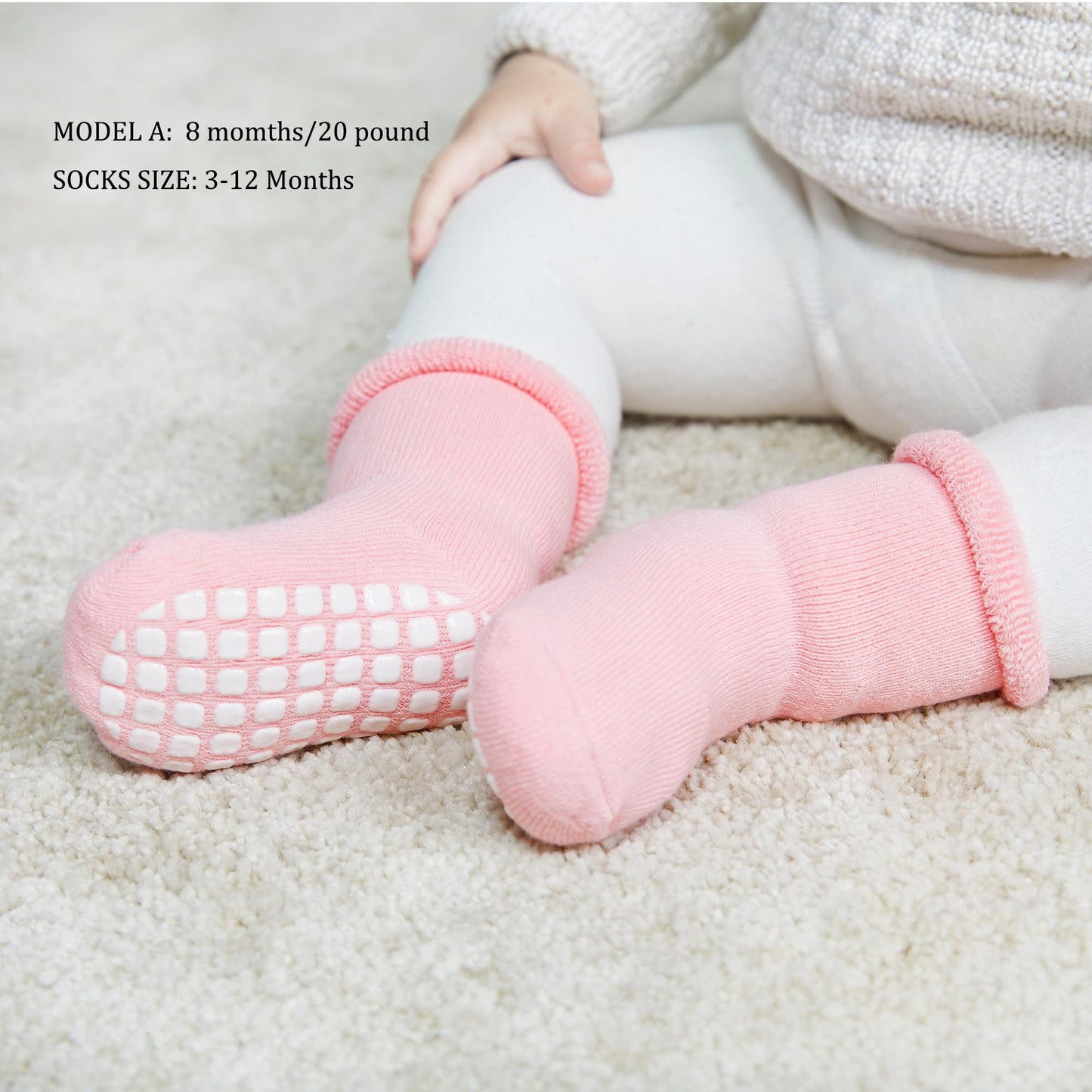 VWU Baby Toddler Kids Ankle Crew Socks with Grips Unisex Warm Thick Cotton Winter Socks 3-12 Months, Grip 6 Color