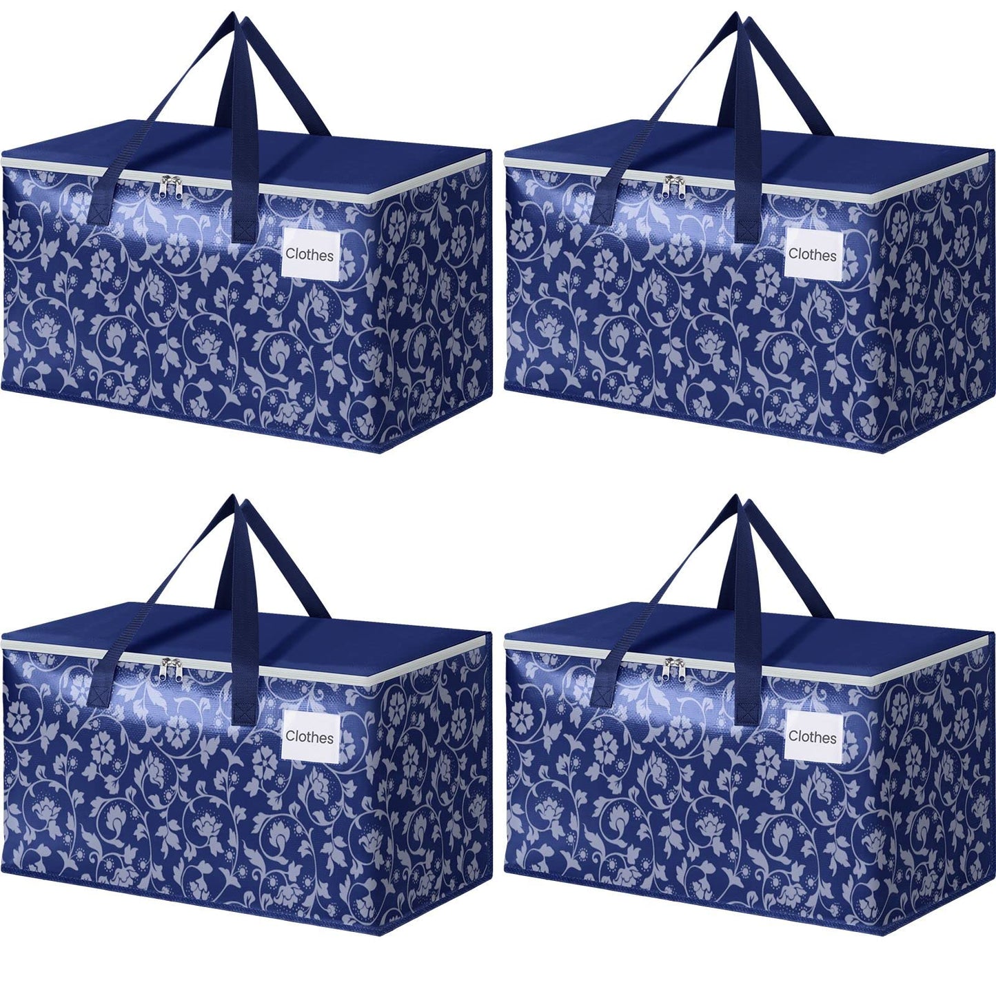 HomeHacks Moving Bags, Extra Large Size Moving Boxes, Heavy Duty Luggage Bags with Smooth Zipper and Sturdy Handles, Large Capacity & Easy Loading Storage Totes for Space Saver 88L, 4-Pack, Blue
