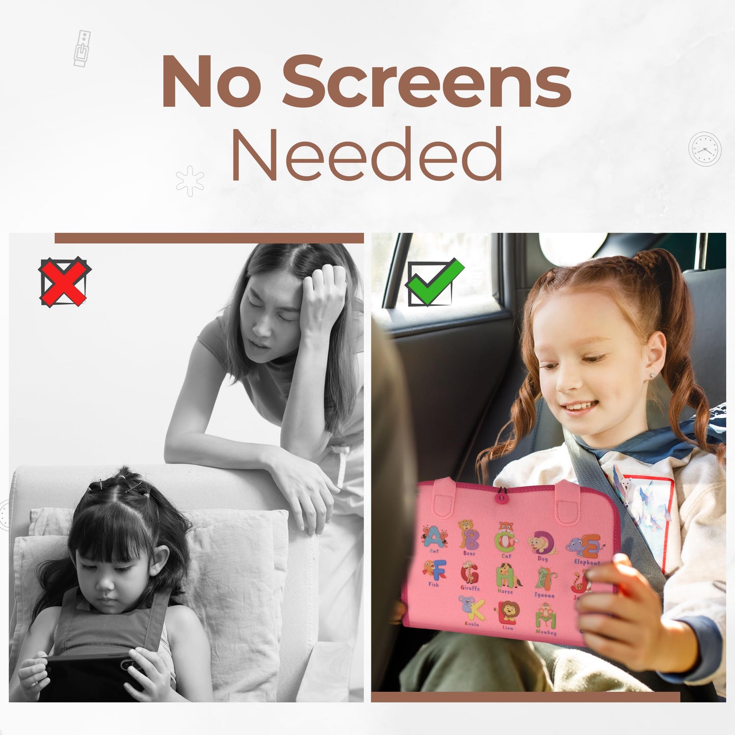 JAGSYJOY Montessori Busy Board Book, Toddlers, Sensory Activities and Preschool Learning - Toy for Home, Airplane and Car Travel (Pink)