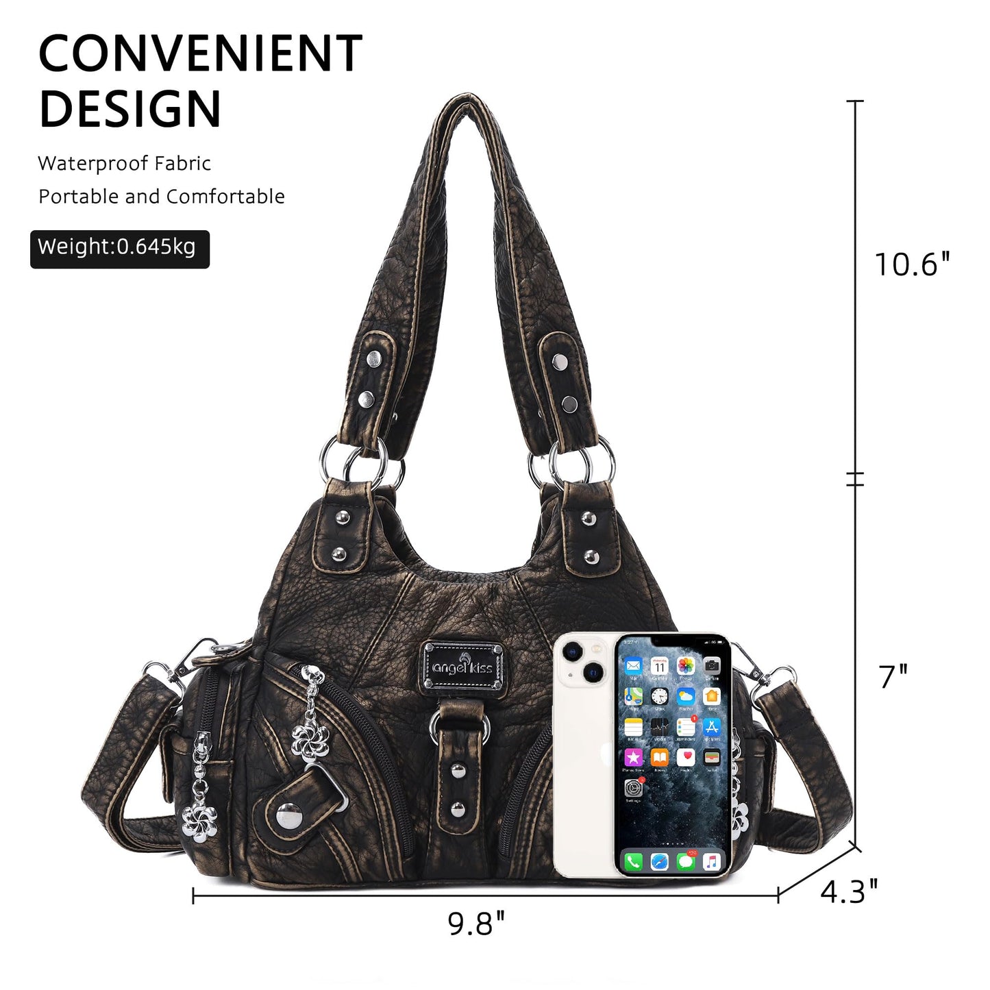 Angel Kiss Purses for Women Small Hobo Shoulder Bags Vagen Leather Multi-Pocket Tote Bag with Zipper (Bronze)