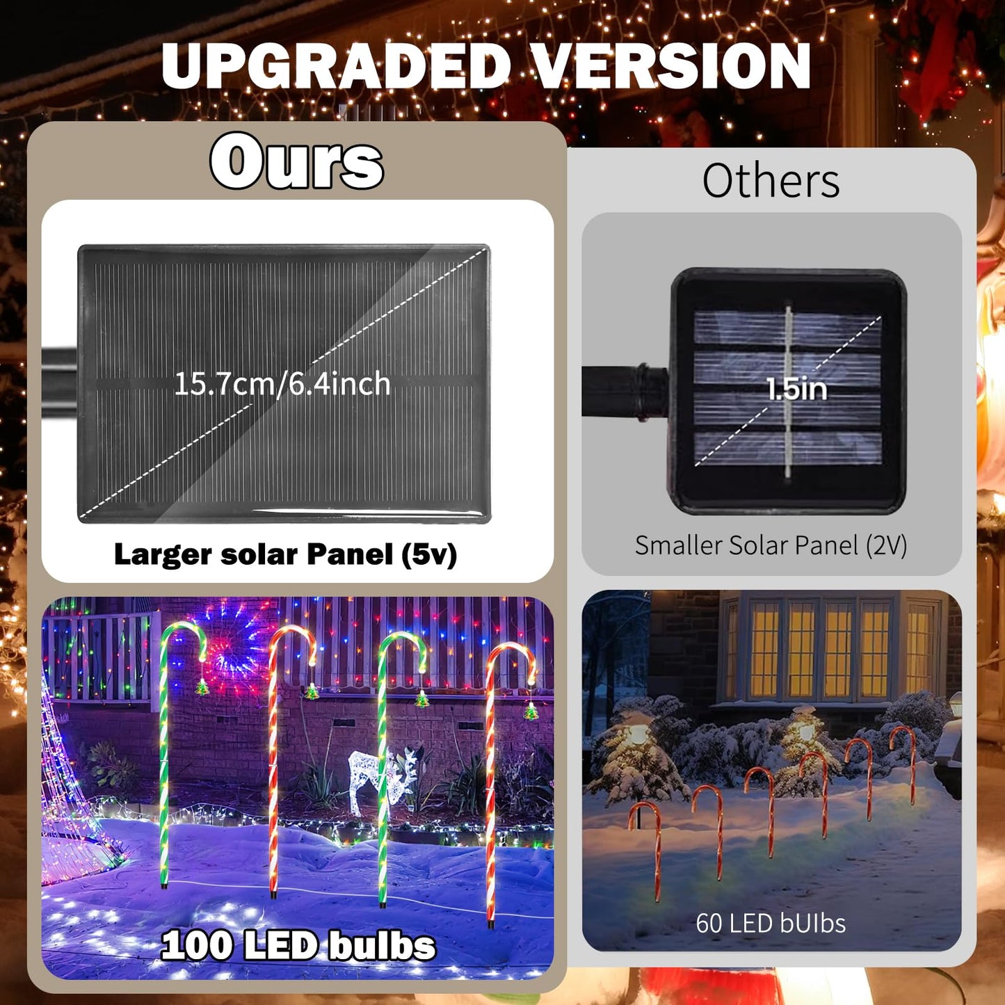 Amzxart Solar Pathway Lights Outdoor Christmas Decoration,10 Piece Set 8 Modes Solar Candy Cane Lights, Remote Christmas SolarPowered Light for Outdoor Garden, Balcony, Lawn Decoration