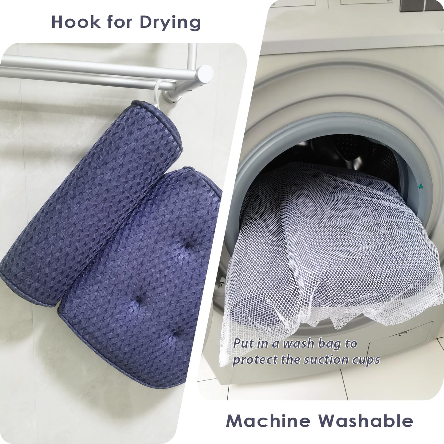 AEROiVi Luxury Bath Pillows for Tub，Bath Pillow Bathtub Pillows for Head and Neck Support Bath Cushion Made from Soft Spacer Mesh Material with Suction Cups (Dark Blue)