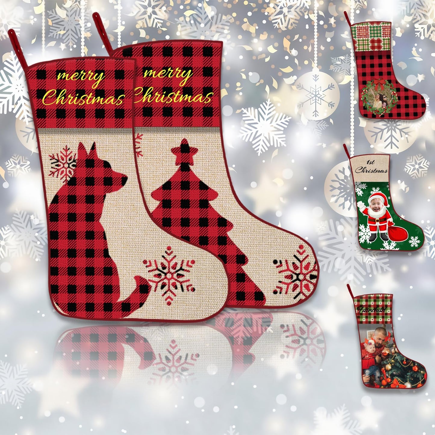 ubmpj Personalized Christmas Stocking Custom Christmas Stockings with Name Holiday and Family Stocking for Fireplace Christmas Holiday Party Decoration