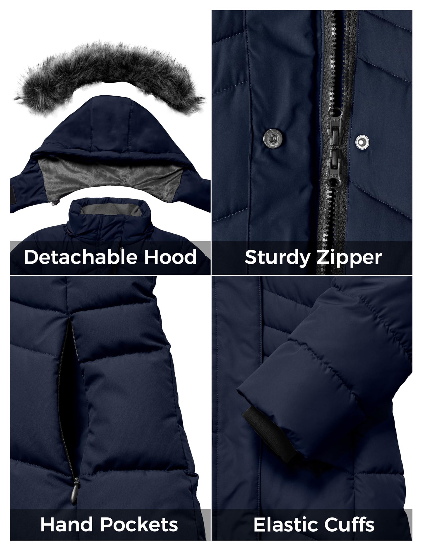ZSHOW Girls' Winter Outerwear Coat Hooded Thick Quilted Puffer Jacket(Dark Blue,10-12)