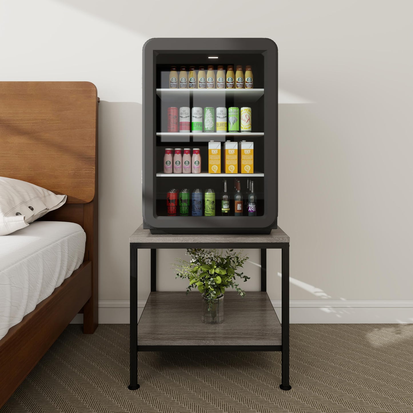 KirKical 20 Inch 2 Tiers Square End Table with Metal Frame, Rustic Grey Fridge Stand Side Table Sturdy Easy Assembly Simple Style for Living Room Bedroom, Slate Grey