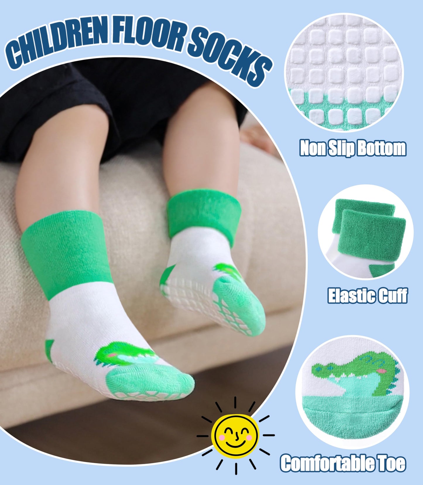 NOCIN COLOR Baby Grips Toddler Thick Cotton Thermal Socks - Non Slip Warm Cute Animal Kits (6 Pairs, 1-3 Years)