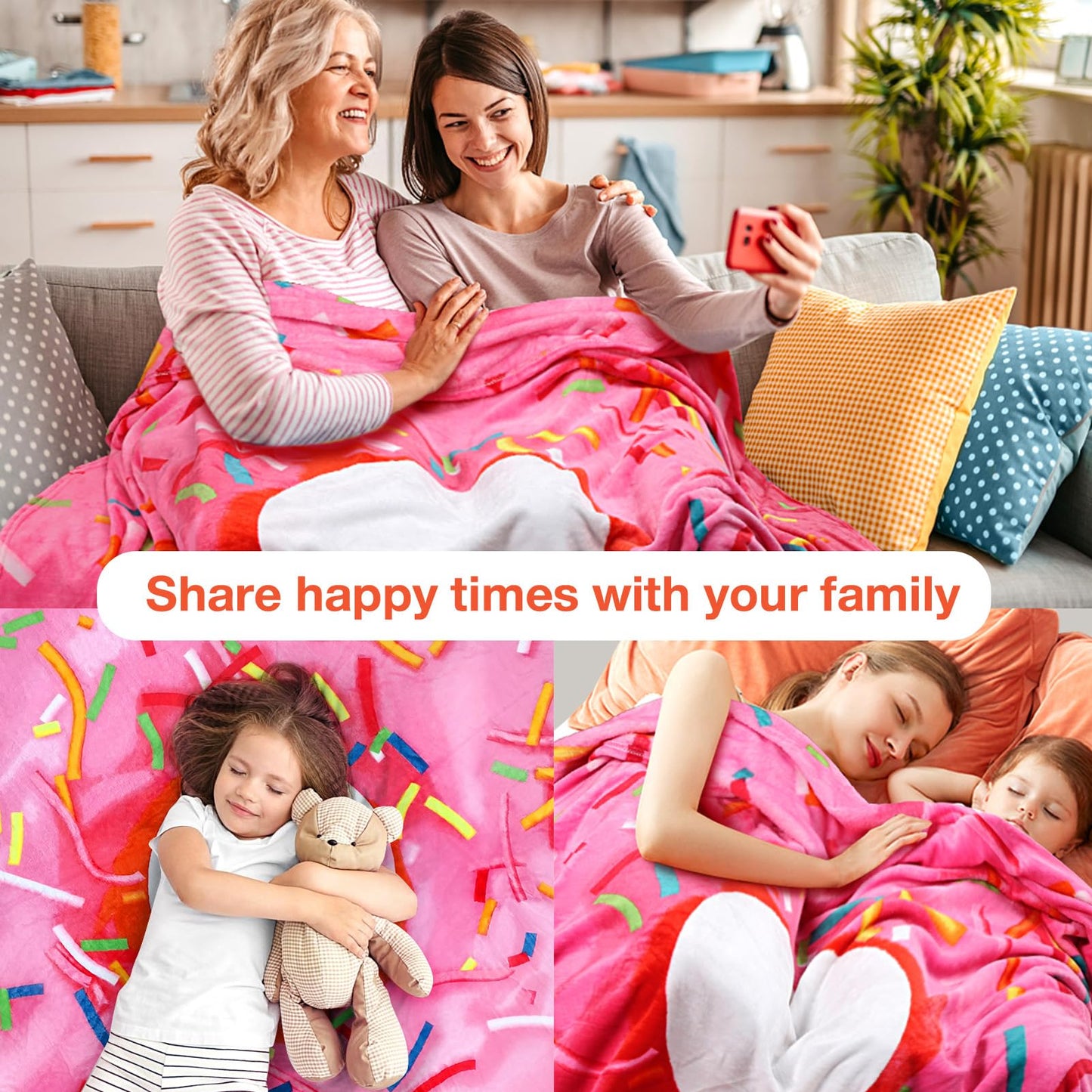 Cute Throw Blanket Soft Blanket Flannel All-Season Couch Cozy Travel Blankets and Throws, Warm Plush Blanket for Daughter Adults Students Teen (Donut, 60 Inch)