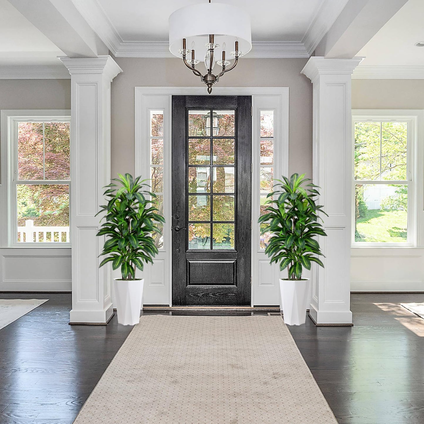 Artificial Dracaena Plant Indoor 5FT Fake Tree with White Diamond Planter Faux Yucca Tall Fake Floor Plant in Pot Artificial Trees for Home Office Living Room Decor Indoor