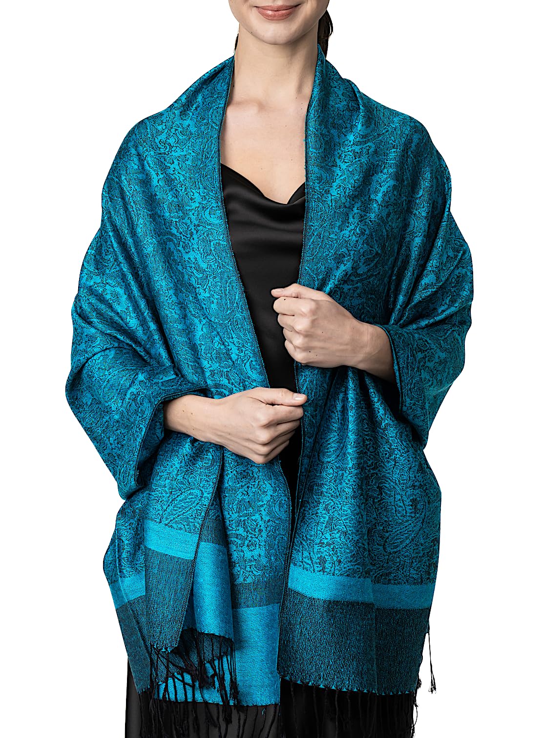 Achillea Two Tone Vintage Paisley Pashmina Scarf, Shawls and Wraps for Dresses, Lightweight Scarf for All Season