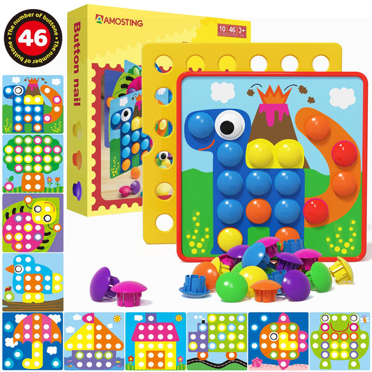AMOSTING Matching Mosaic Pegboard – Sensory Early Educational Kids Activity, Gifts for Toddlers