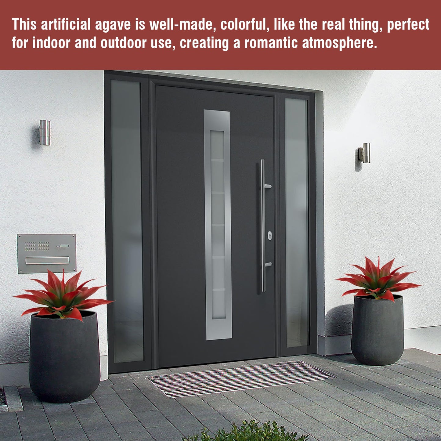 Ttranewsoo Artificial Agave Plants,Large UV Resistant Fake Agave Planters for Indoor and Outdoor Decorating Tropical Plant Succulents Greenery Indoor Decor (2Pack,18" Red)