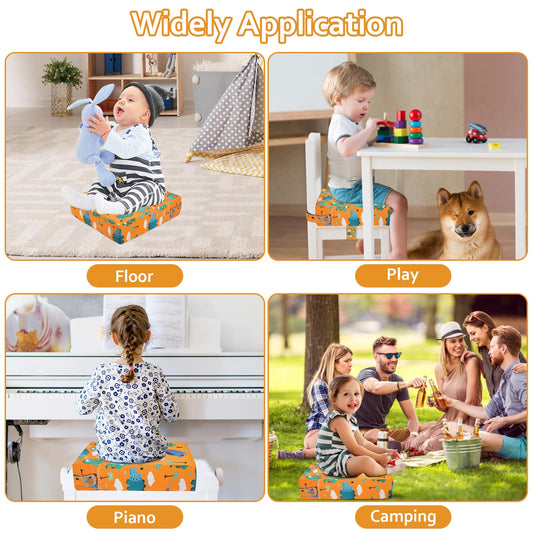 Toddler Booster Seat for Dining Table Kitchen Chair, Stronger Support Double Safe Straps Portable Booster Seat Dining Toddler, High Cushion for Travel Home with Non-Slip Bottom (Orange)