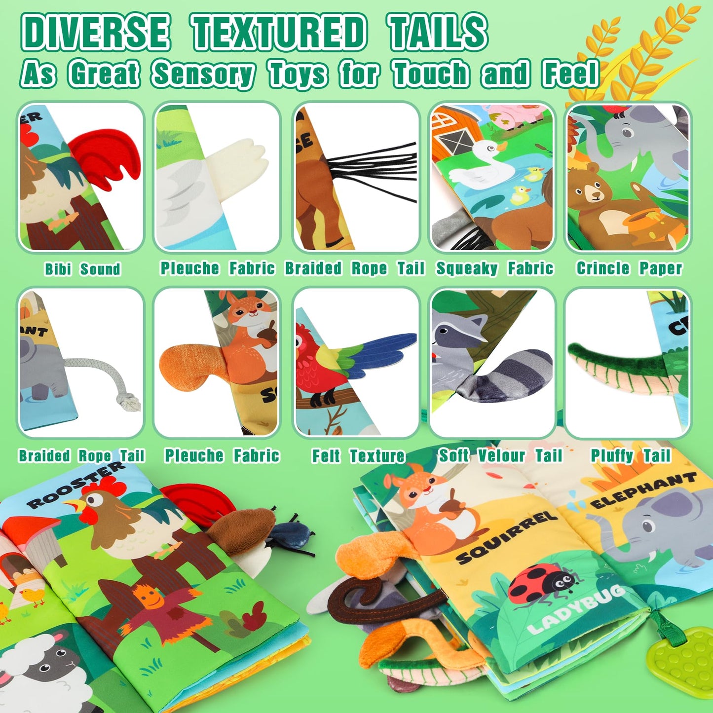 BBWOO Baby Book Toy 0-6 Months - Baby Boy Girl Shower Gift - Tummy Time Toy for Infant 6 to 12 Months - Touch and Feel Crinkle Book for Newborn Toddler with Teether - Easter Basket Essentials Stuffers