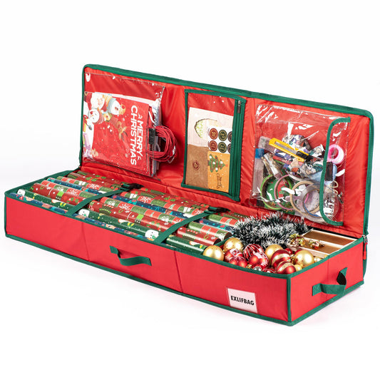 EXLIFBAG Wrapping Paper Organizer Storage for Christmas Gifts Wrapping Pape, Fits Ribbon, Ornaments, Holiday Accessories, 40"