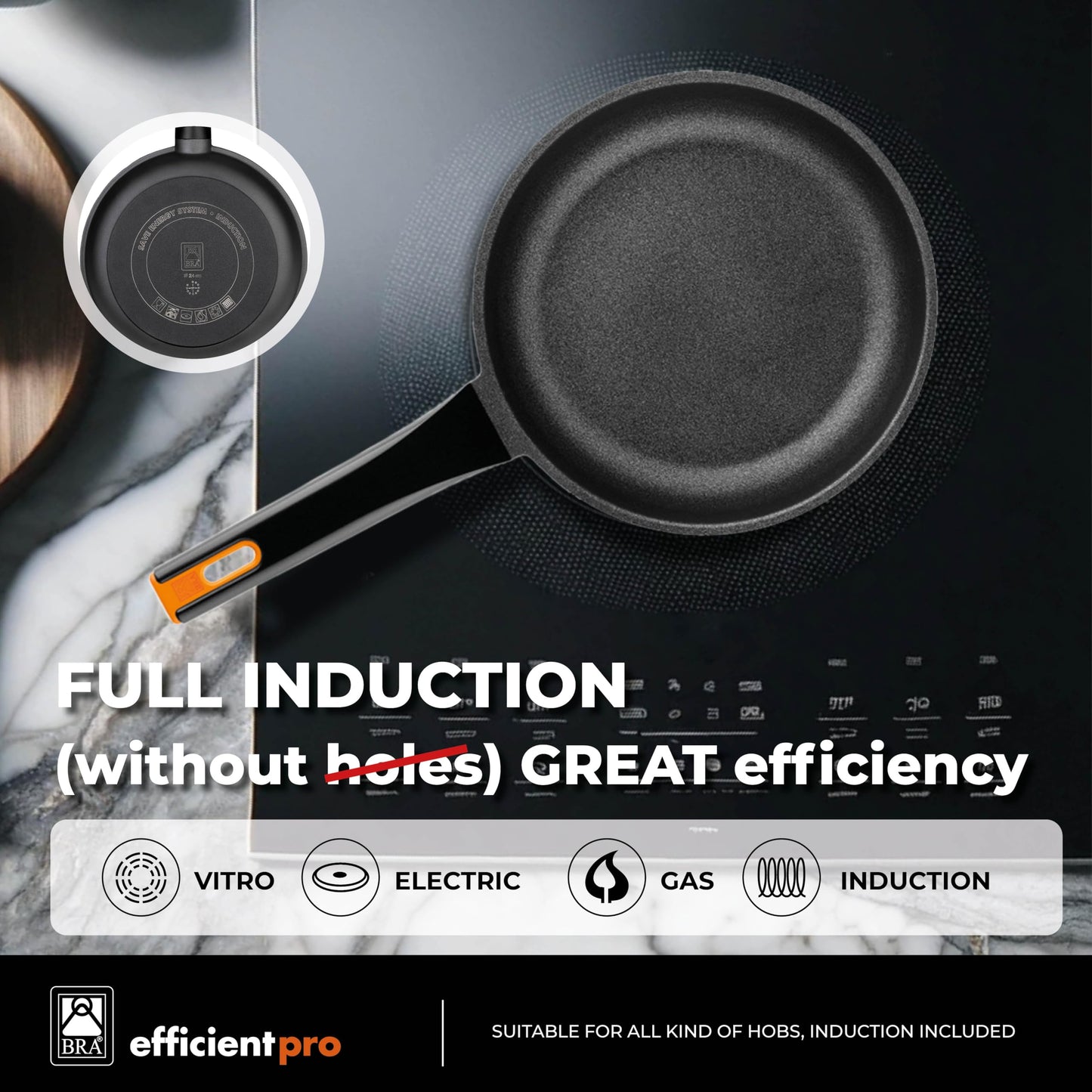 BRA COOKWARE Efficient Pro Sauce Pan | 6.3 inches - 1.13 quarts Non-Stick Cast Aluminum Low Pot | All Heat Sources Compatible | PFOA Free | Ergonomic Heat-Resistant Handle | Non Deformable