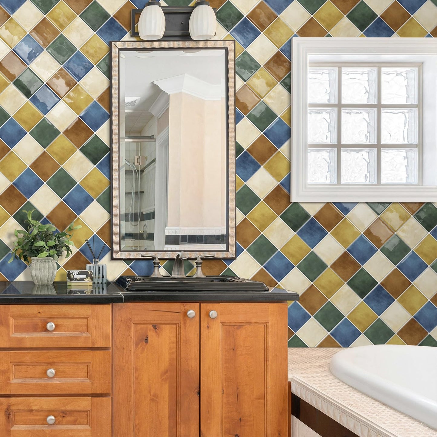 Tiwoos Thick Kitchen Peel and Stick Backsplash Tiles Square Self Adhesive Wall Tile Colorful (10-Sheet,12"x12")