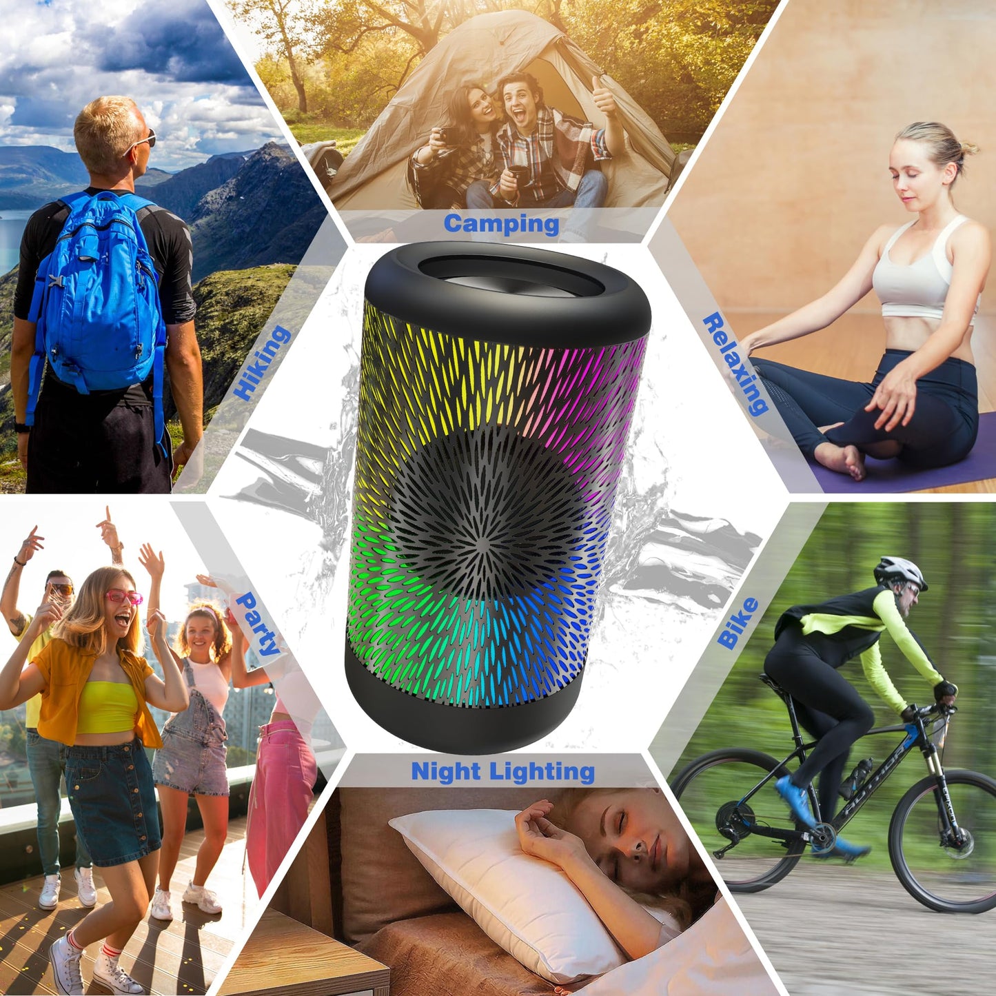 MAWODE Mini Bluetooth Speaker, 24H Playtime, Wireless Outdoor IPX6 Waterproof, 90dB Loud Sound, Stereo Pairing, Portable with RGB Party Lights, Camping Light, Support USB, Aux & TF Card (T10 Pro RGB)