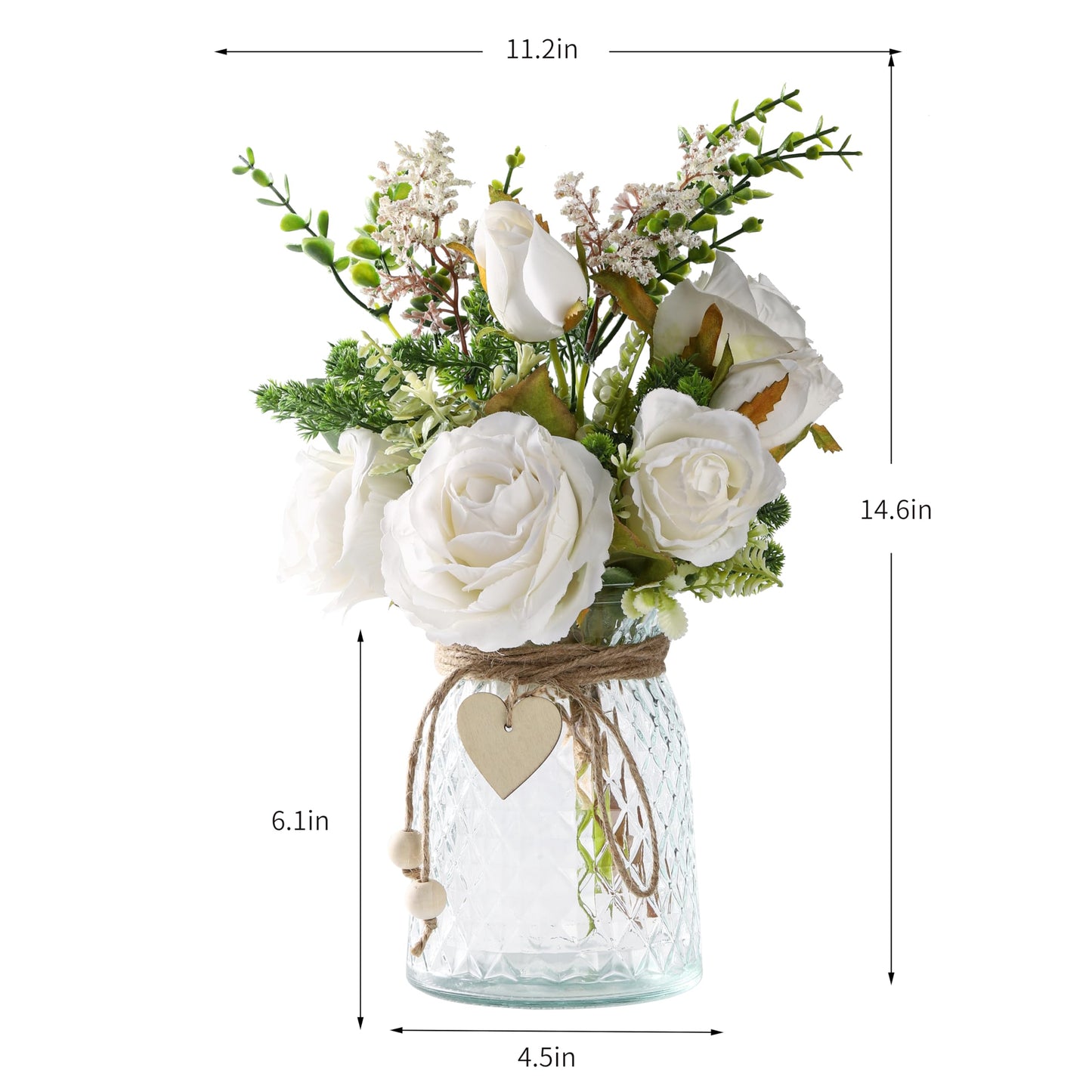 Flojery 2 Packs Faux Flowers in vase,Fake Flowers with Vase, Artificial Silk Roses in Vase, Artificial Flowers in Vase, Faux Flower Arrangement with Vase for Farmhouse (White with vase)