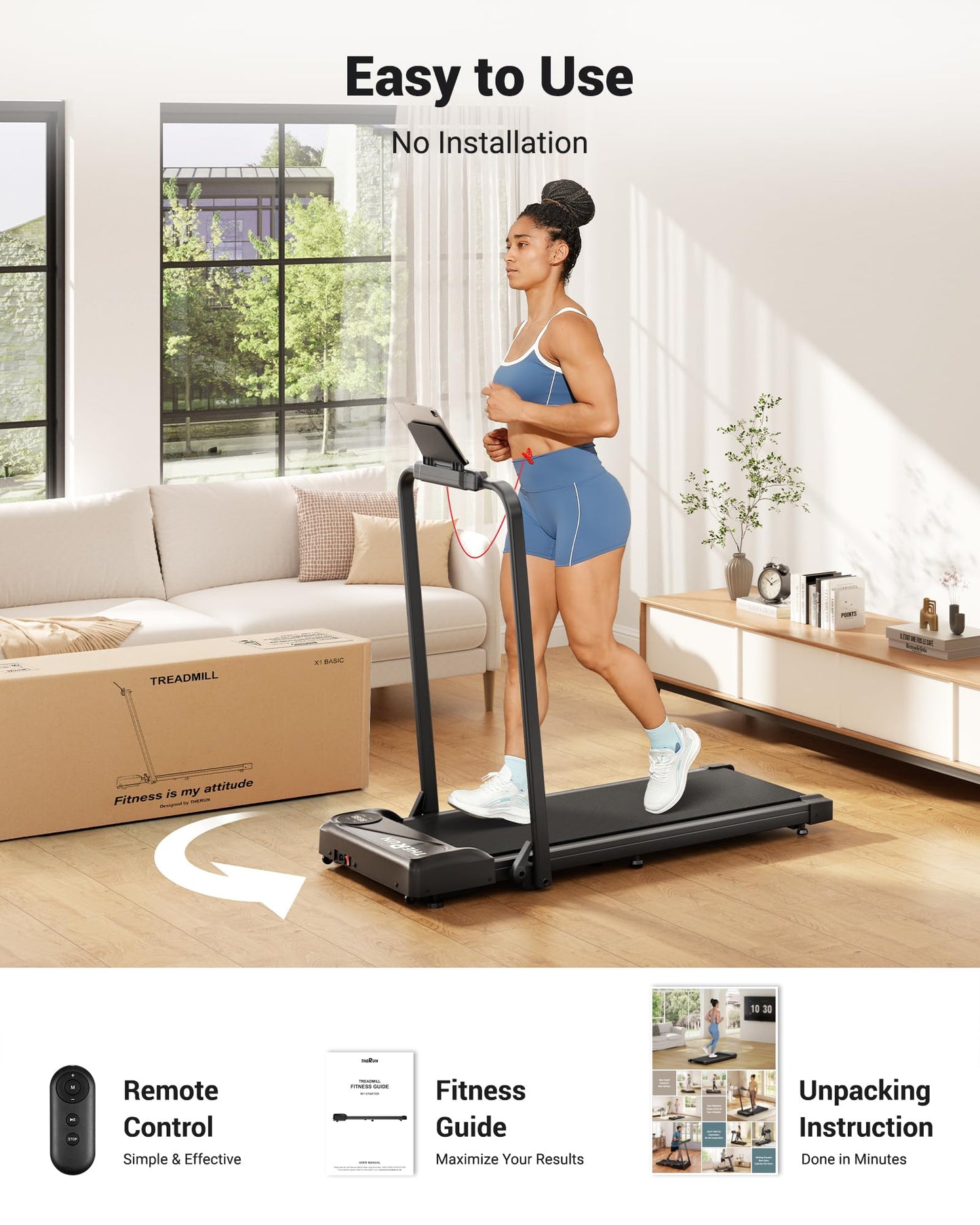 THERUN Walking Pad Treadmill, 2.5 HP Under Desk Treadmills, 2 in 1 Foldable Treadmill for Home, Walking Pad with Handle Bar, 15" Widened Running Belt, with Remote Control & LED Touch Screen