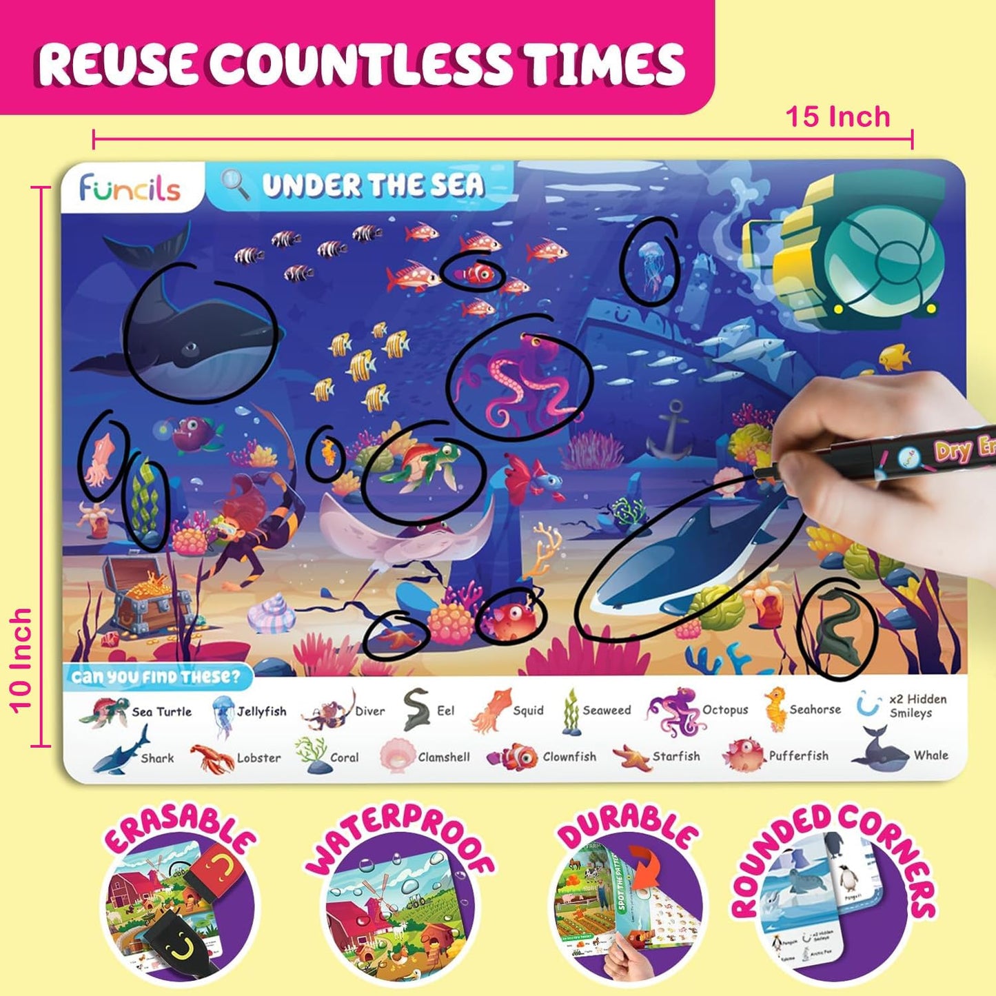 Funcils Search and Find for Kids & Toddlers - Preschool Learning Activity Book, Art and Craft Supplies, Seek Find Games, Birthday Gifts for Girls & Boys, Educational Toys for Ages 3, 4, 5, 6 Year Old