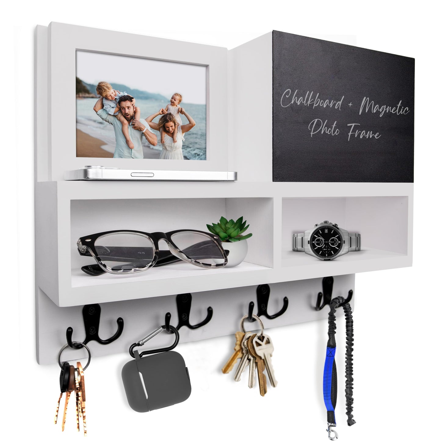 Spacelog Key and Mail Holder for Wall with Chalkboard – Magnetic Picture Frame Key Holder Wall Mount, Light Grey, Dual Storage & Cupboards