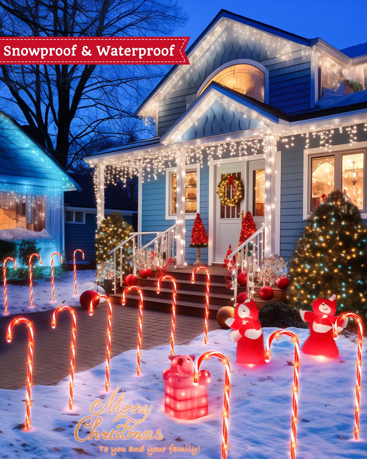 Luditek 24" Christmas Candy Cane Lights Outdoor Pathway - 8 Blinking Modes - Set of 12 Christmas Outdoor Outside Decorations Lights Indoor Holiday Xmas Yard Patio Walkway Garden Decor