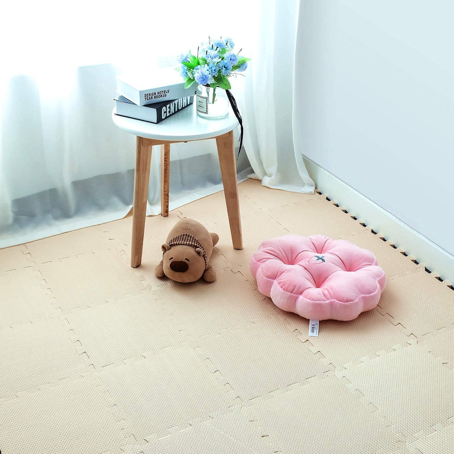 qqpp EVA Rubber 18 Tiles Interlocking Puzzle Foam Floor Mats - Baby Play Mat for Playing | Exercise Mat for Home Workout. Beige. QC-Jb18N