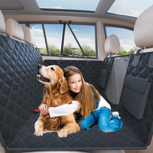 EcoZoro Dog Car Seat Cover for Back Seat, Waterproof Back Seat Extender Hard Bottom Holds 400lbs, Sturdy Dog Hammock for Car Pet Backseat Protector with Mesh Window, Dogs Car Bed for Car, SUV, Truck