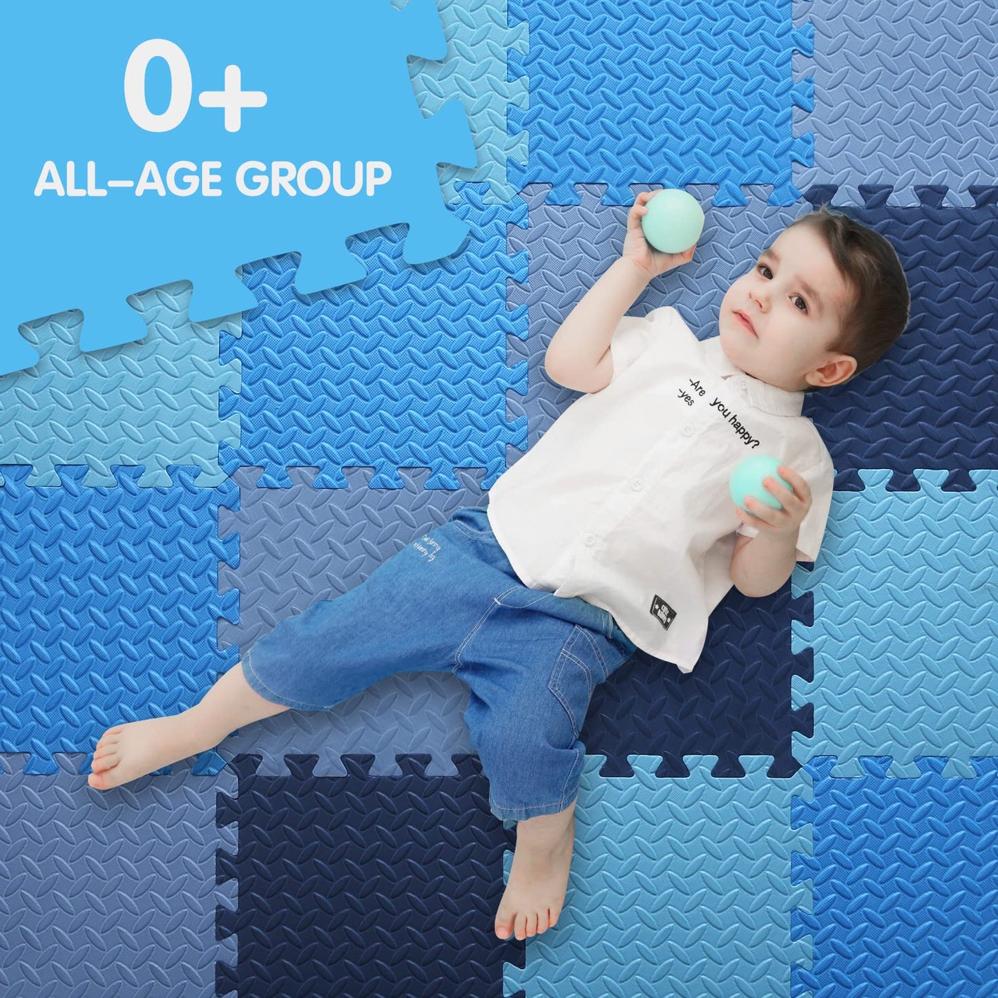 Tamiplay 16 Tiles Foam Play Mat for Baby, Soft & Safe EVA Foam Mats for Floor, Square Baby Play Mat, Kids Foam Puzzle Floor Mat, 47x47 Play Mat for Playpen(Dark Blue/Gray Blue/Light Blue/Blue)