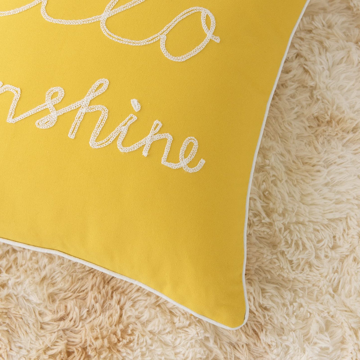 YIcabinet Set of 2 Soft Soild Decorative Square Throw Pillow Covers Outdoor Patio Pillow Yellow Hello Sunshine Pillow for Sofa Bedroom Car 18x18 Inch