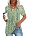 Anymeet Womens Summer Tops Short Sleeve Casual Blouses Beach Tee for Leggings Hide Belly Plus Size Green Flowers 2X-Large