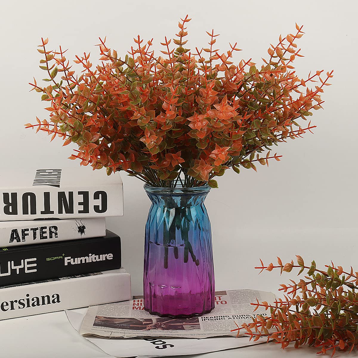 RECUTMS 8 Bundles Artificial Fall Flowers No Fade Faux Autumn Plants, Fake Indoor Outdoor Greenery Decorations for Thanksgiving Christmas Wedding Party Home Garden Fireplace Décor(Fall Eucalyptus)