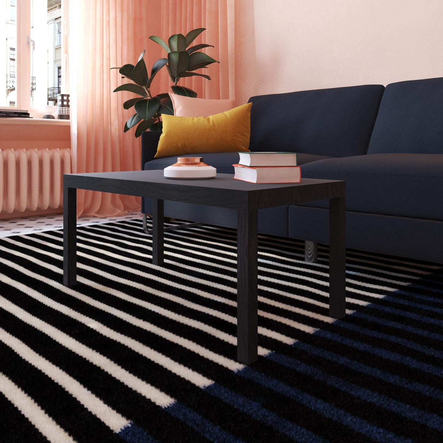 Ameriwood Home Black Coffee Table Parsons Coffee Table for Living Room, Black Oak