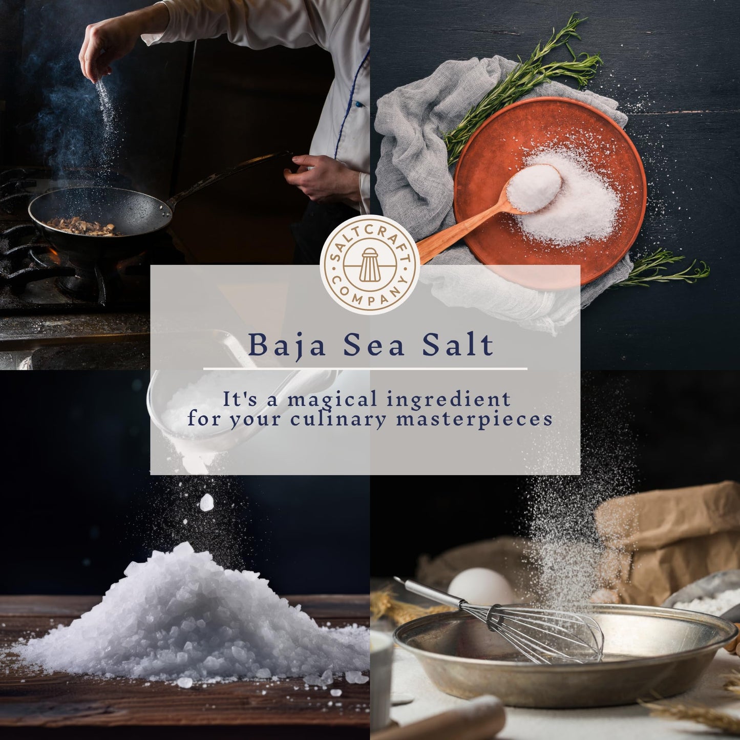 SALTCRAFT COMPANY - Baja Sea Salt, Fine Grain Crystals, Low Sodium 30%, Kosher Certified & Mineral Salt - 8 Ounce