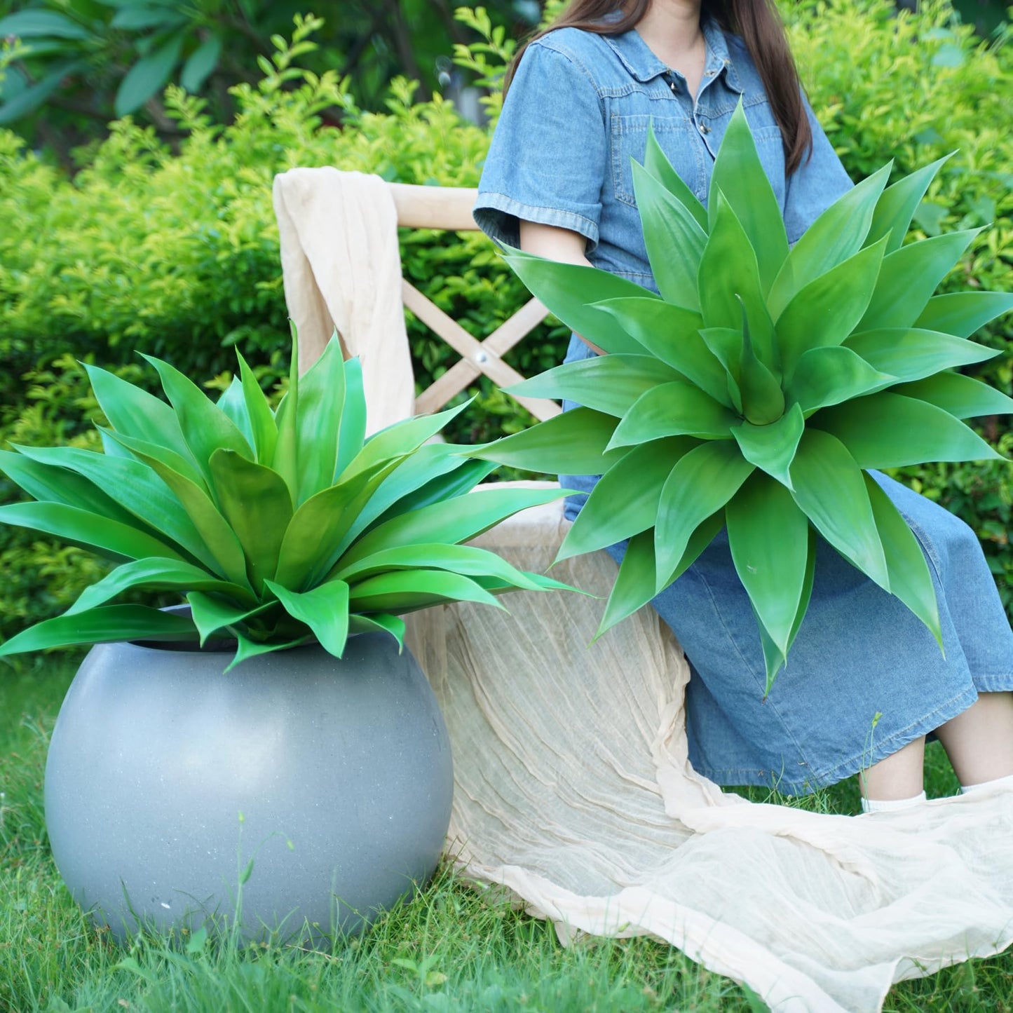 ENALGRE Artificial Flowers for Outdoors Artificial Agave Fake Plants Faux Agave Artificial Plants Outdoor Fake Flowers Outdoor Faux Plants Indoor Uv Resistant Artificial Plants 28''(Green 2pcs)