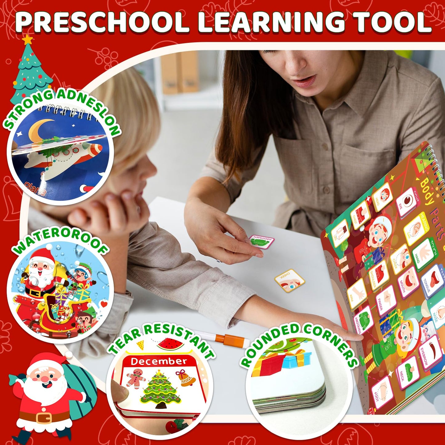 HomSeon Christmas Busy Book for Toddlers 3-5 Montessori Toys Preschool Learning Activities, for Toddlers Book Autism Sensory Educational for Kids Ages 2-4