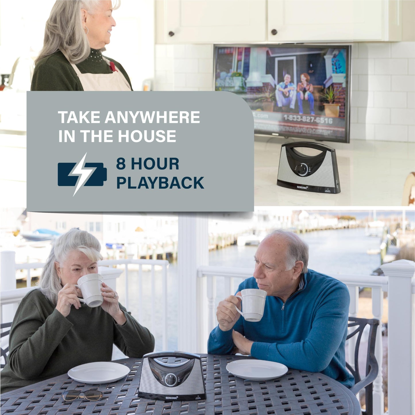 SEREONIC PRO Portable Wireless TV Speakers for Smart TV Without The Blaring Volume, Ideal for Elderly and Hard of Hearing with Extra Earbuds and Power Adapter - 100ft Range (Classic)