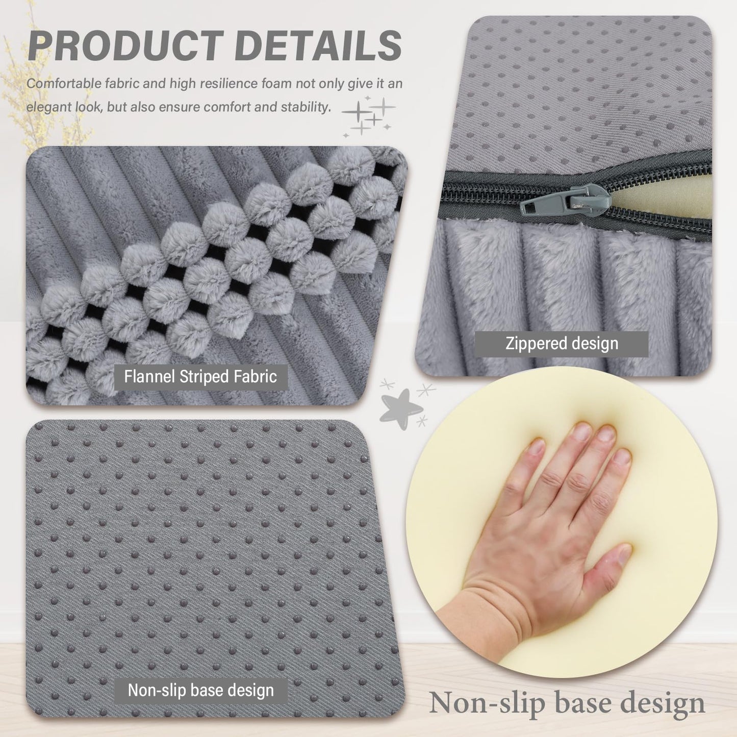 Corduroy Chaise Lounge Chair Couch Indoor Boneless Oversized High-Density Sponge Soft Sofa Human Body Curves for Yoga, Light Grey