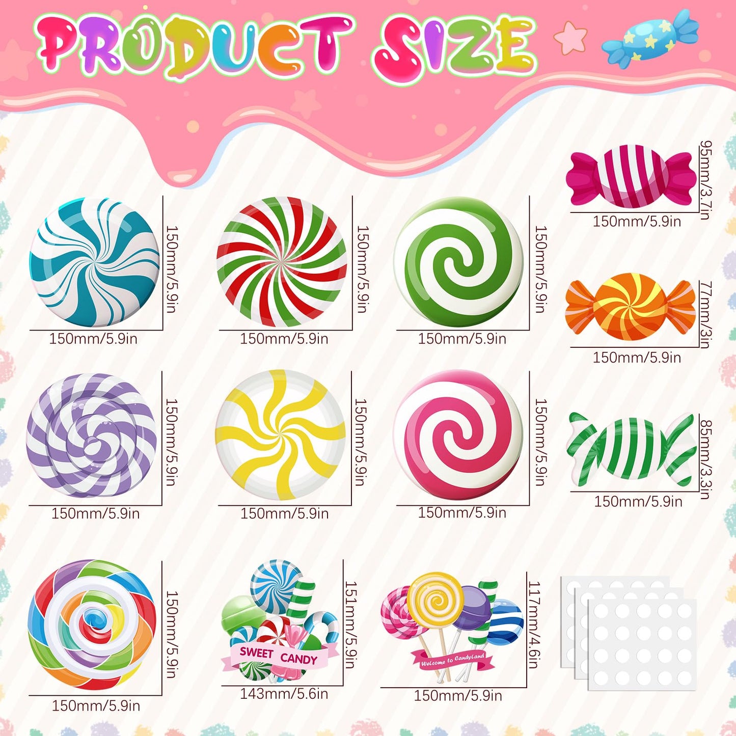 Pasimy 60 Pcs Candy Decorations Candy Cupcake Ice Cream Donut Cutouts Bulletin Board Set Sweet Paper Cutouts for Birthday Door Window Wall Party Supplies (Candy)