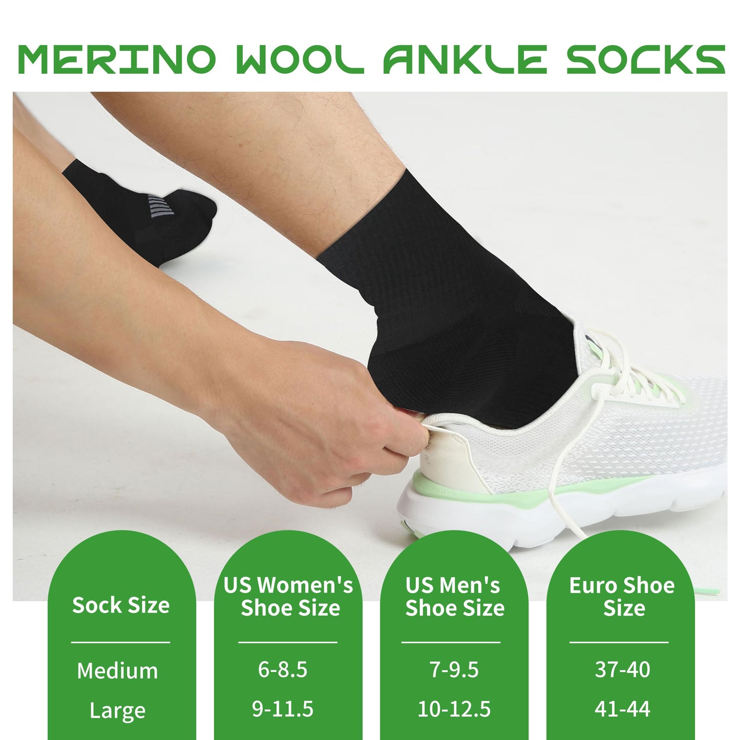 RZTT 90% Merino Wool Socks for Men and Women Athletic Ankle Socks with Arch Support Breathable Ultra Soft 3 Packs for All day Comfort,Medium,White