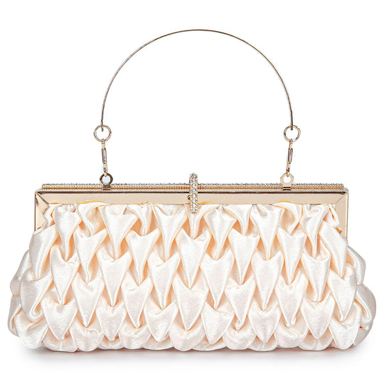 Classic Satin Clutch Bag Diamante Embellished Formal Evening Handbag for Wedding Prom Party Purses(gold)