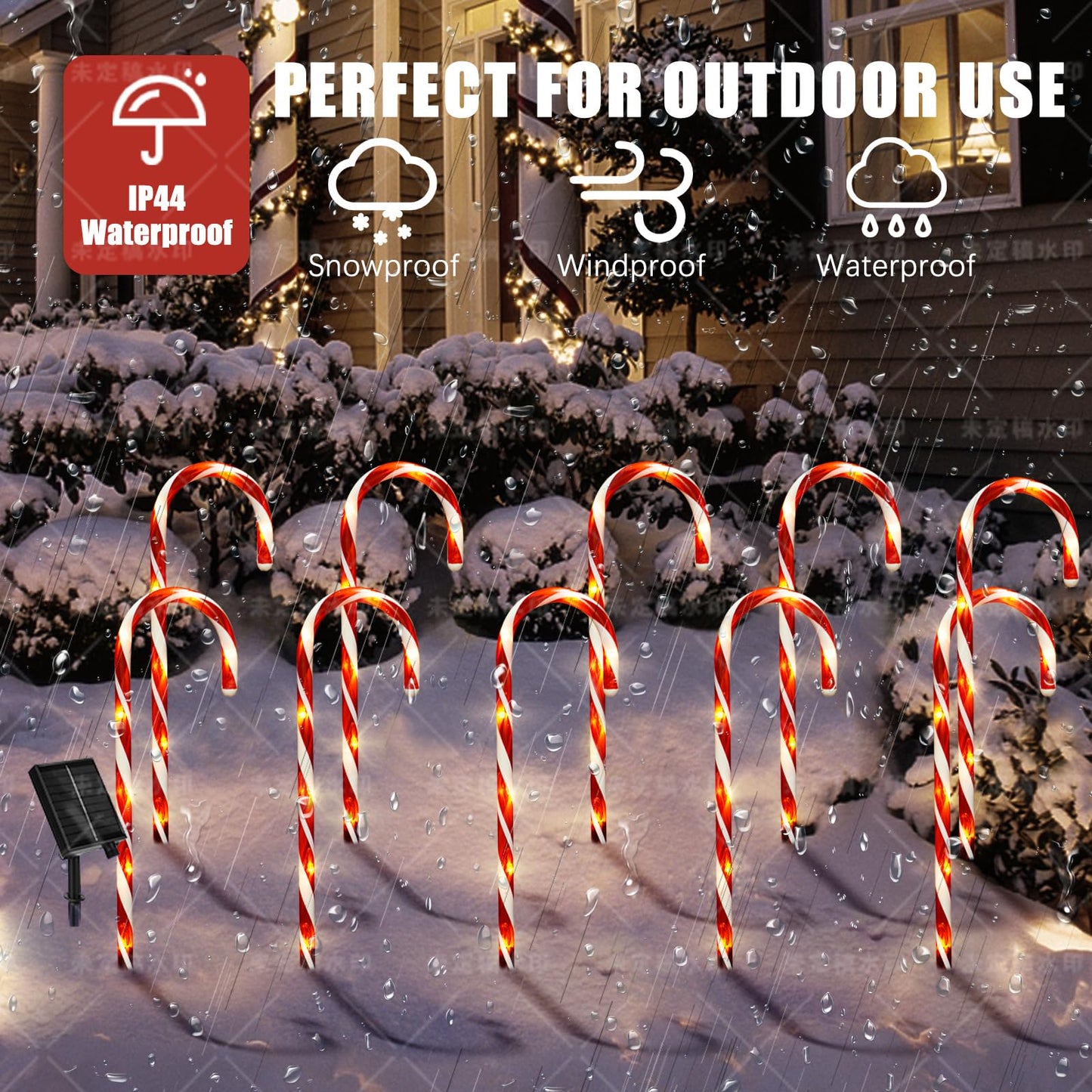 Outdoor Christmas Decorations, 10 Pcs Christmas Candy Cane Lights, 21'' Solar Pathway Lights with 8 Lighting Modes, Waterproof Garden Lights for Outdoor Xmas Patio Yard Walkway Decorations
