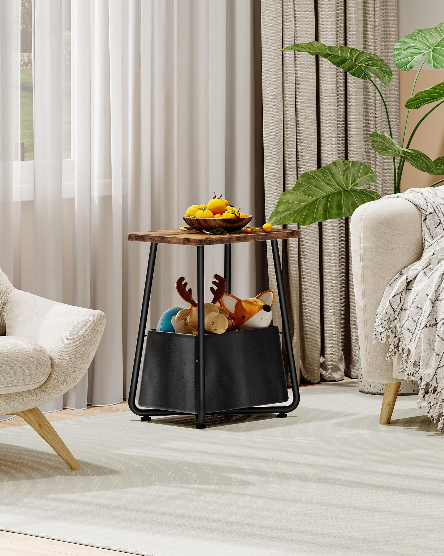 CHOEZON Small Side Table, Nightstand with Detachable Oxford Fabric Basket, Bedside Table, for Small Spaces, End Table, for Nursery, Living Room, Bedroom, Rustic Brown TBZ13BF