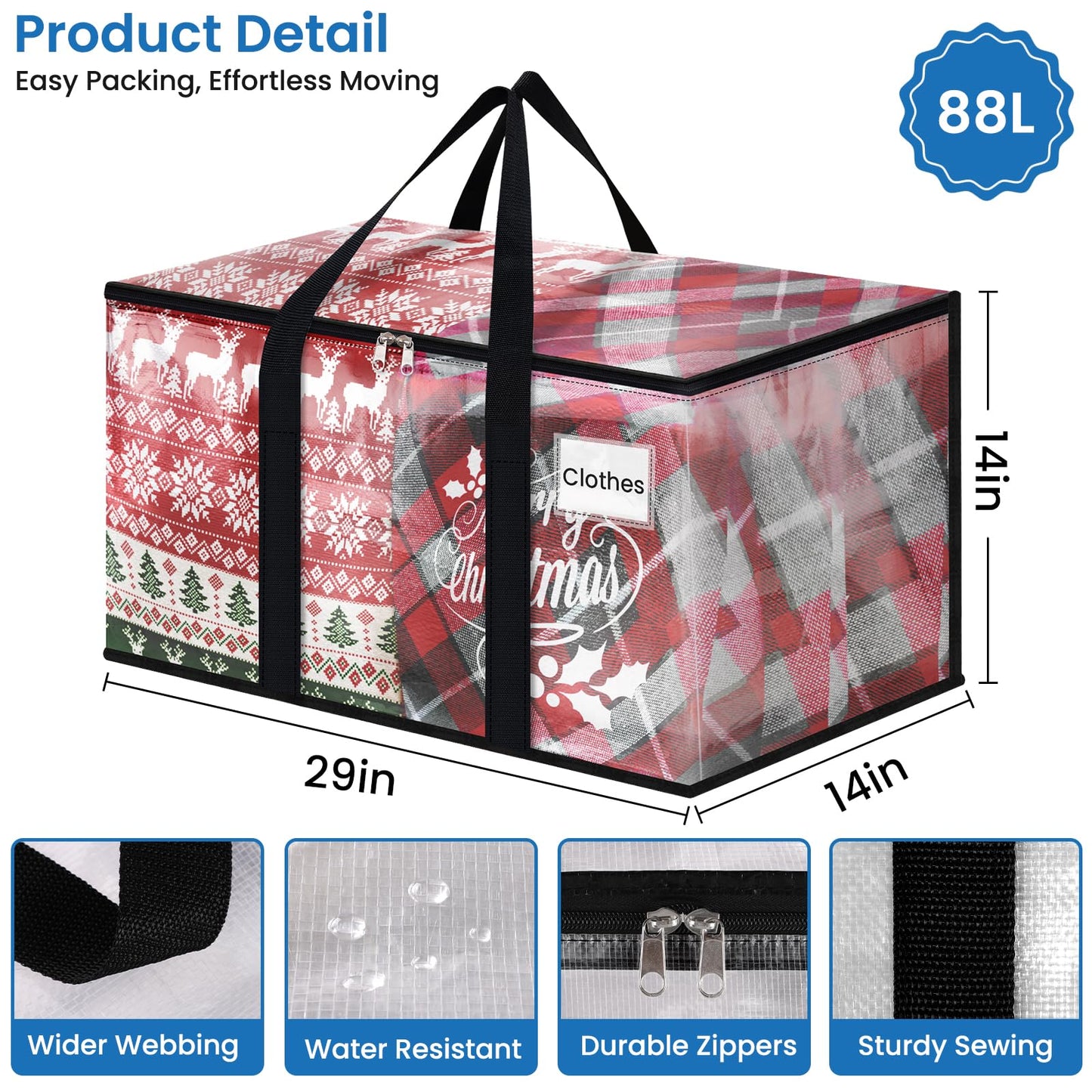 RoomHacks Clear Moving Bags Heavy Duty Extra Large, Moving Supplies with Reinforced Handle and Double Zipper, Storage Totes for Moving Essential, Packing Bags Alternative to Moving Box(6 Packs, Clear)