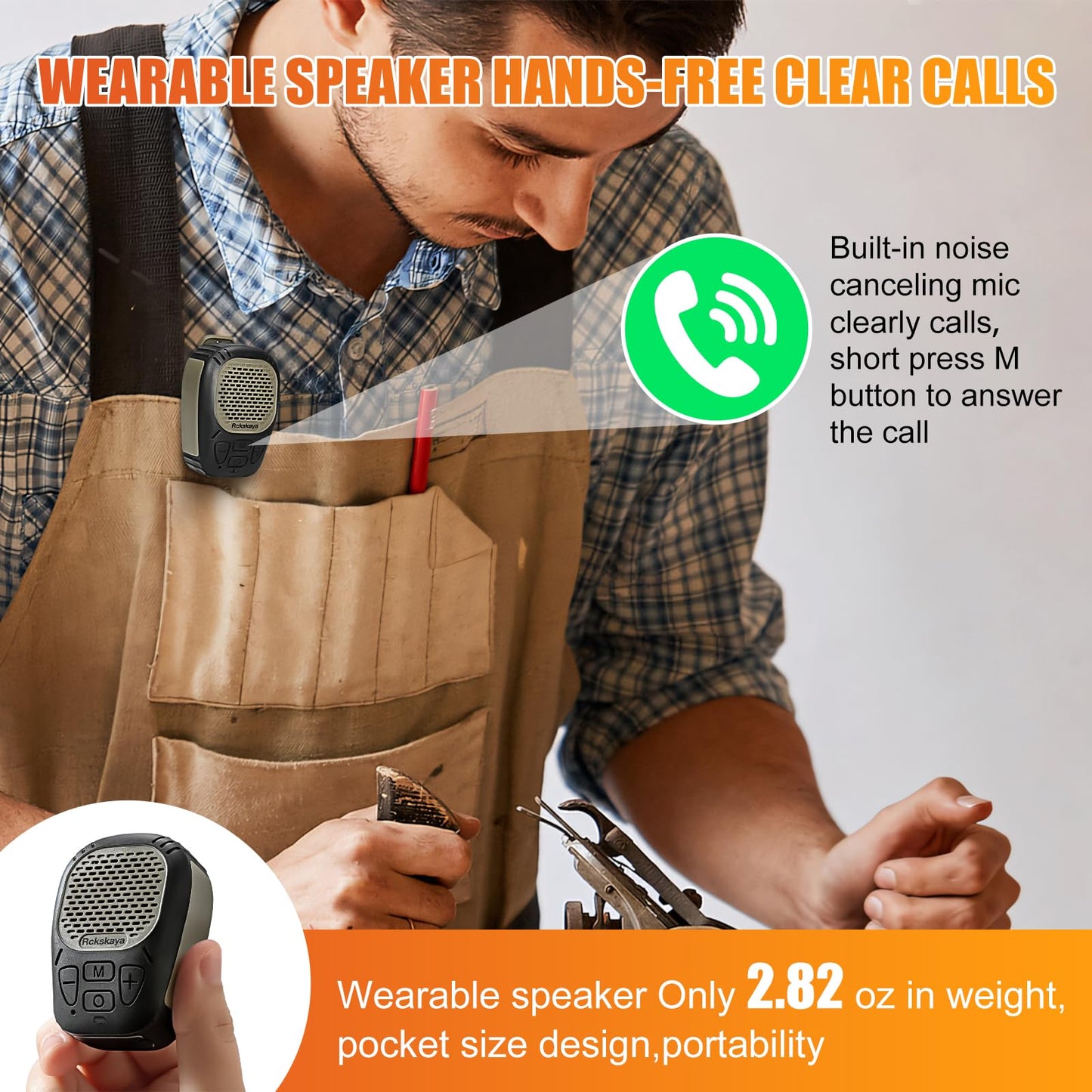 Rckskaya Clip On Bluetooth Speaker, Portable Speaker Wearable Wireless, Mini Bluetooth Speakers Up to 30H Battery Life, Support TF Card, Hands-Free Music/Calls (Non Magnetic) (Army Green)