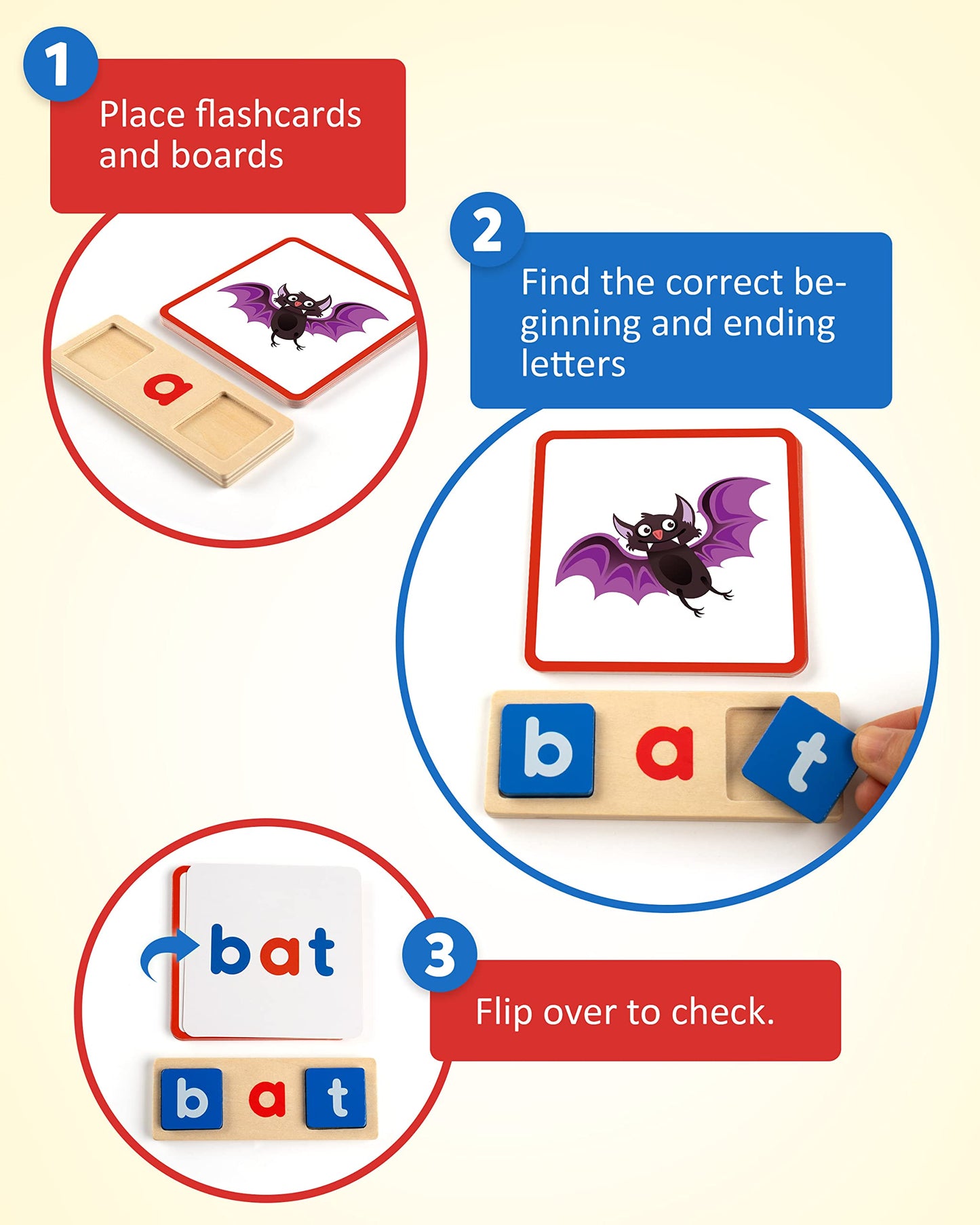 Coogam Wooden Short Vowel Reading Letters Sorting Spelling Games, Site CVC Words Learning Flashcards Alphabet Puzzle Montessori Educational Toy Gift for Kids 3 4 5 Years Old